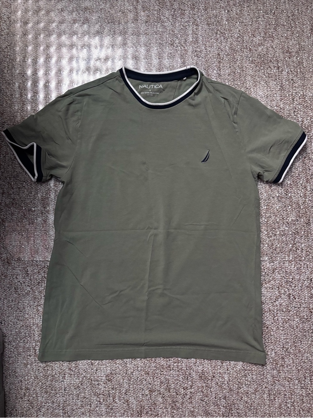 Nautica Olive Green Short-Sleeve Crewneck with Navy-Trim